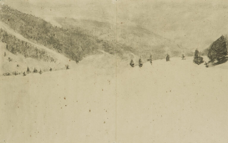Claudia Liedtke, 1997, Schnee, Kohle auf Packpapier, 70 x 130 cm, Berlin