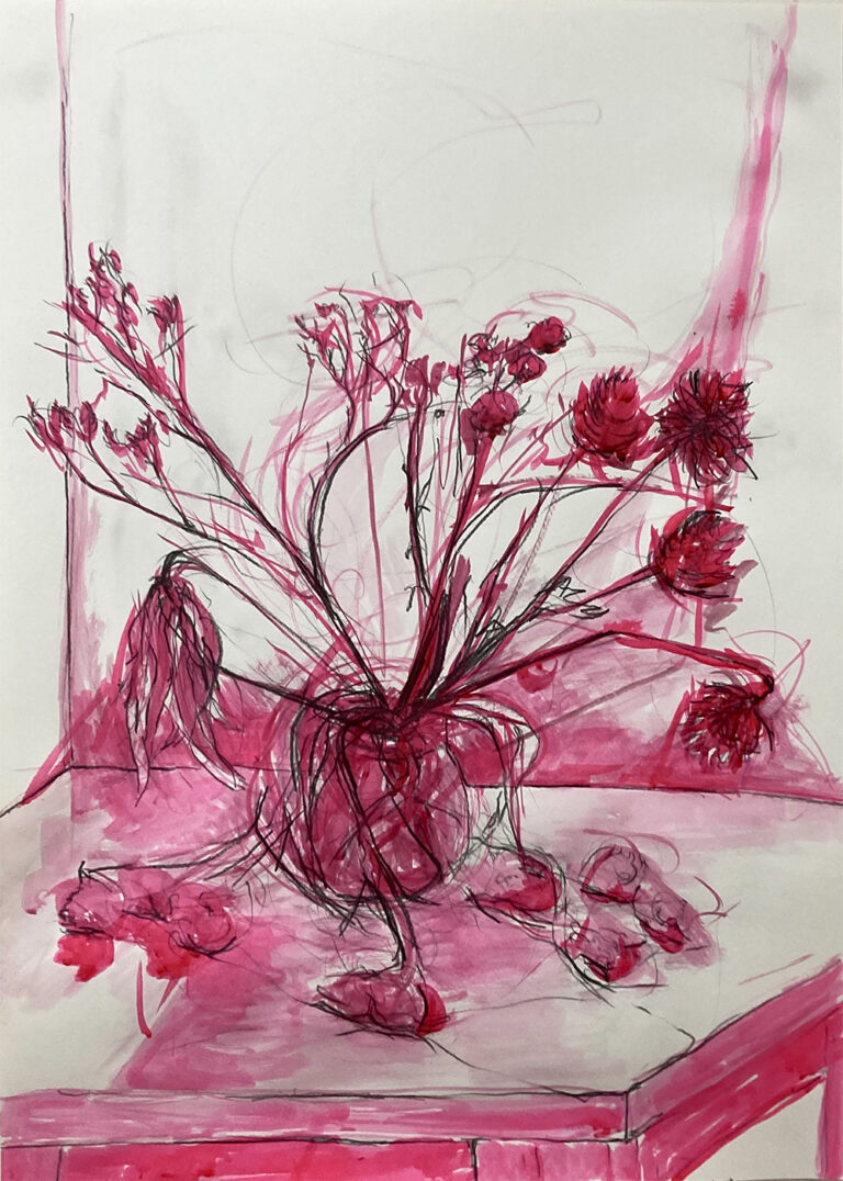 Claudia Liedtke, 2025, Birthday flowers 4, Ink and pencil, A2, Wien