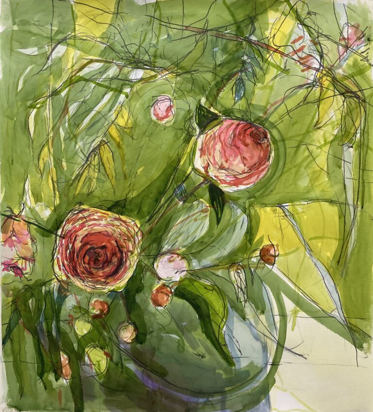 Claudia Liedtke. 2025, Lots of green, Watercolor, ink, and pencil, 109 x 90 cm, Wien