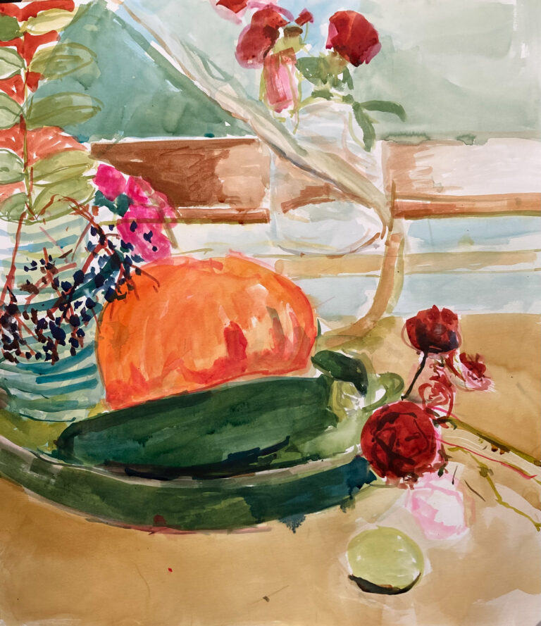 Claudia Liedtke, Kürbis, Zucchini und Krug, Schwarzenberg, Watercolour, 60 x 45 cm